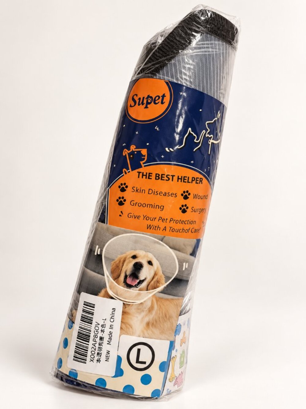 Supet Large Clear Dog Recovery Cone Collar Black Trim